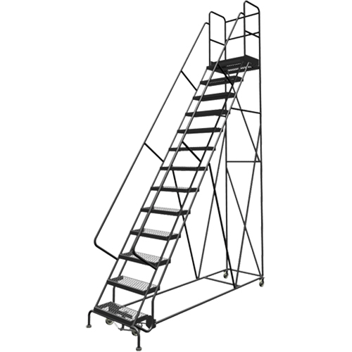 Deep Top Step Rolling Ladder, 13 Steps, 24" Step Width, 130" Platform Height, Steel Quali-T-Solutions