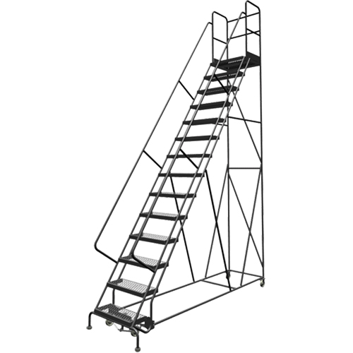 Deep Top Step Rolling Ladder, 14 Steps, 24" Step Width, 140" Platform Height, Steel Quali-T-Solutions