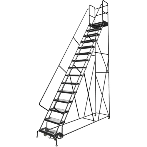 Escabeaux roulants &agrave; dessus profond, 15 marches, Largeur de la marche 24", Hauteur de la plateforme 150", Acier Quali-T-Solutions