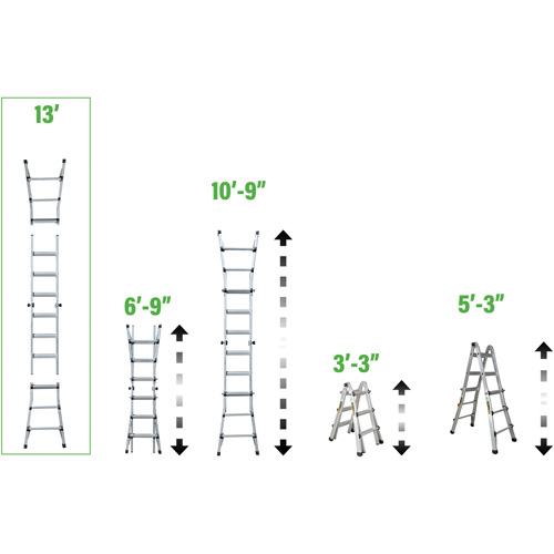 Telescoping Multi-Position Ladder, 2.916' - 9.75', Aluminum, 300 lbs., CSA Grade 1A Quali-T-Solutions