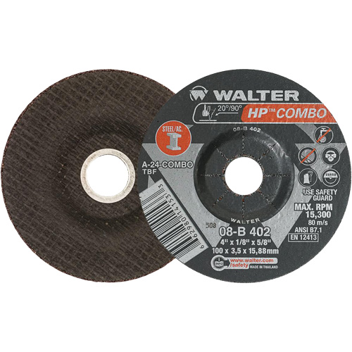 Meule combin&eacute;e HP Combo &agrave; moyeu d&eacute;port&eacute;, 4" x 1/8", Arbre de 5/8", Type 27 Quali-T-Solutions