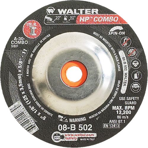 Meule combin&eacute;e HP Combo vissable, 5" x 1/8", Arbre de 5/8"-11, Type 27S Quali-T-Solutions