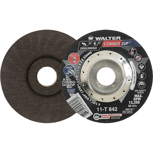 Meules &agrave; tronçonner renforc&eacute;es pour meuleuse &agrave; angle droit - Combo Zip, 4-1/2" x 5/64", Arbre de 7/8", Type 27 Quali-T-Solutions