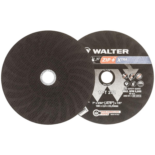 Meule &agrave; tronçonner pour usage intensif Zip+Xtra, 7" x 5/64", Arbre de 7/8", Type 1, Oxyde d'aluminium, 8600 Tr/min Quali-T-Solutions