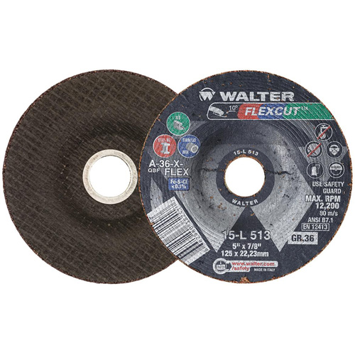 Meule FLEXCUT, 5", 36 Grain, Oxyde d'aluminium, 7/8", 12 200 Tr/min, Type 29 Quali-T-Solutions