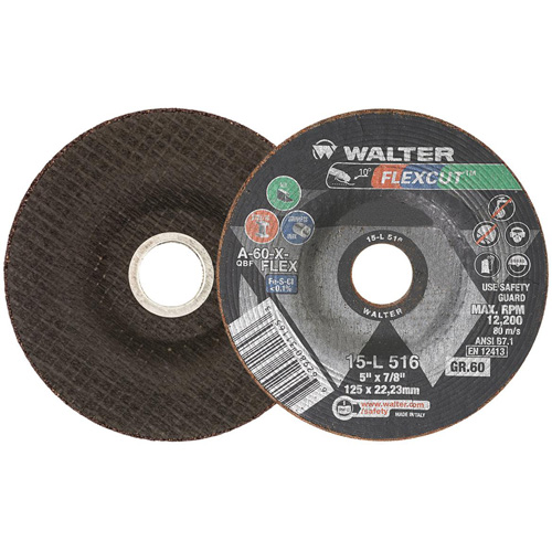 Meule FLEXCUT, 5", 60 Grain, Oxyde d'aluminium, 7/8", 12 200 Tr/min, Type 29 Quali-T-Solutions
