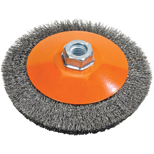 Saucer Crimped Wire Wheel, 5" Dia., 0.012" Fill, 5/8"-11 Arbor Quali-T-Solutions