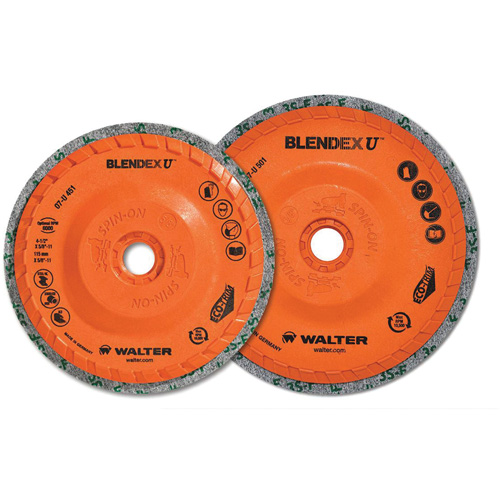 Brosse coupe de finition Blendex U, 4-1/2" dia., Grain Fin, Carbure de silicium Quali-T-Solutions