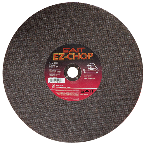 EZ-Chop&reg; Chop Saw Wheel, 14" x 3/32", 1" Arbor, Type 1, Aluminum Oxide, 4400 RPM Quali-T-Solutions