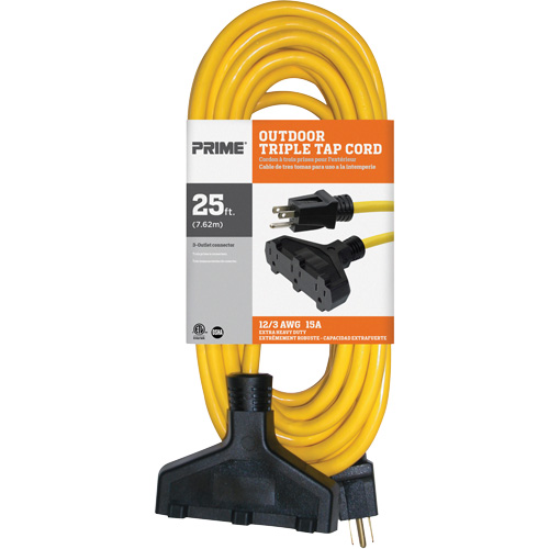 Vinyl Extension Cord, Outdoor, SJTW, 12/3 AWG, 15 A, 3 Outlet(s), 25' Quali-T-Solutions
