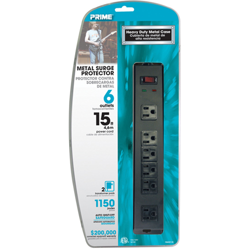Protecteurs de surtension, 6 Prises, 1150 J, 1875 W, Cordon 15' Quali-T-Solutions