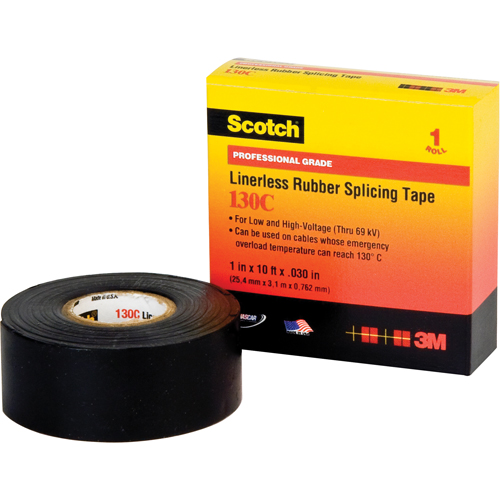 Scotch&reg; Linerless Rubber Splicing Tape 130C, 25.4 mm (1") x 9.14 m (30'), Black Quali-T-Solutions
