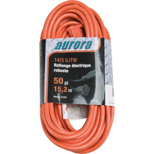 Vinyl Extension Cord, Outdoor, SJTW, 14/3 AWG, 15 A, 50' Quali-T-Solutions