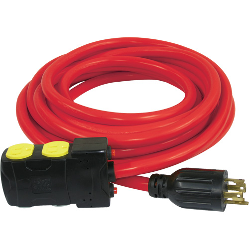 Rallonge pour g&eacute;n&eacute;ratrice avec remises en circuit, SJTW, AWG 10, 20 A, 4 prise(s), 25' Quali-T-Solutions