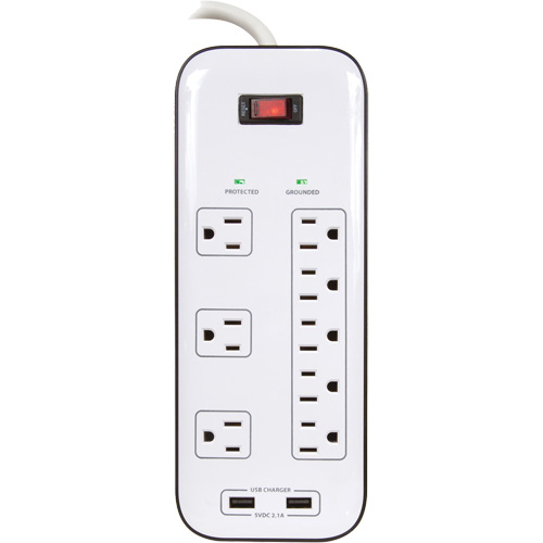 Limiteurs de surtension avec chargeur USB, 8 Prises, 2400 J, 1875 W, Cordon 6' Quali-T-Solutions