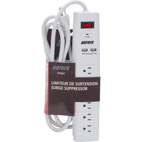 Limiteur de surtension avec chargeur USB, 6 Prises, 1200 J, 1875 W, Cordon 6' Quali-T-Solutions