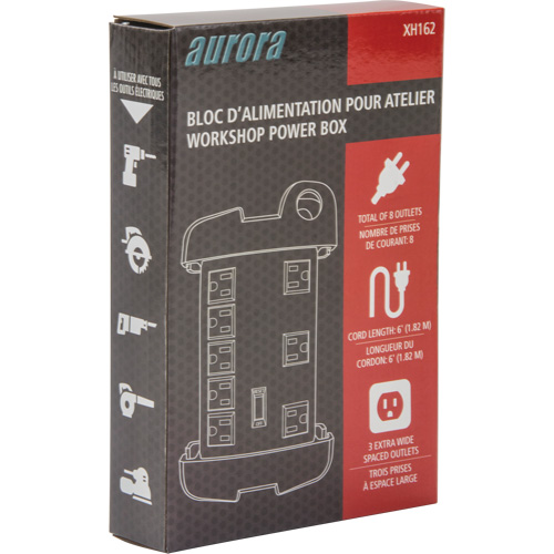 Protecteur de surtension &agrave; prise multiple pour l'atelier, 8 Prises, 1350 J, 1875 W, Cordon 6' Quali-T-Solutions