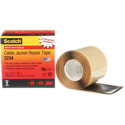 Scotch&reg; Cable Jacket Repair Tape, 51 mm (2") x 1.8 m (6'), Black, 60 mils Quali-T-Solutions