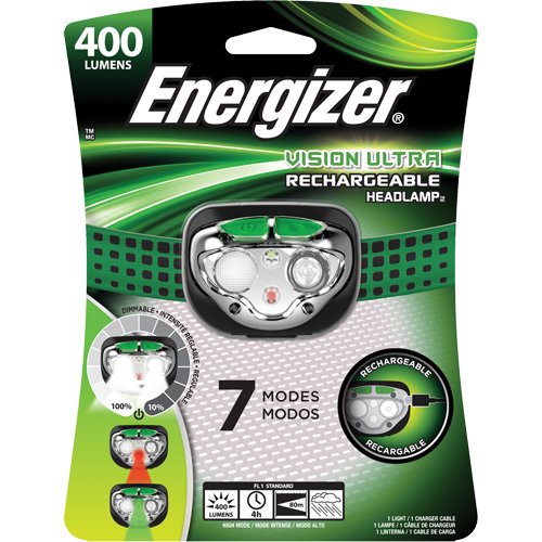 Vision Ultra Headlight, LED, 400 Lumens, 4 Hrs. Run Time, Rechargeable Batteries Quali-T-Solutions