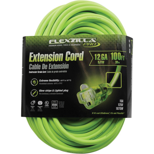 Flexzilla&reg; Pro Industrial Extension Cord, All-Weather, SJTW, 12/3 AWG, 15 A, 100' Quali-T-Solutions