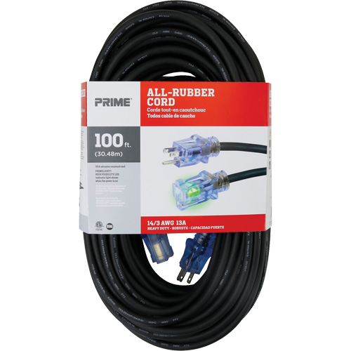 Cordon rallonge All-Rubber, Ext&eacute;rieur, SJOOW, AWG 14/3, 15 A, 100' Quali-T-Solutions
