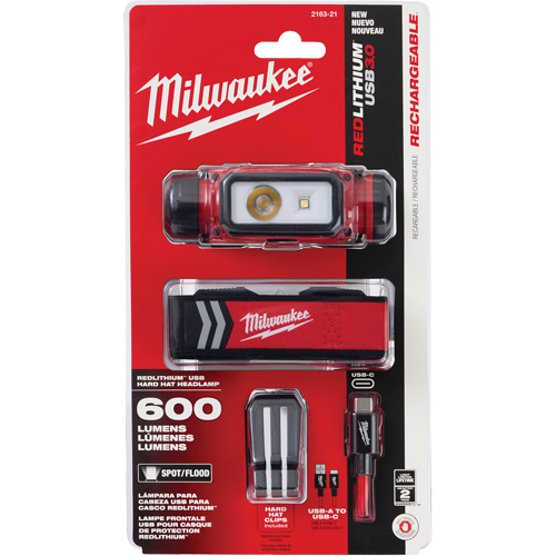 Lampe frontale pour casque de s&eacute;curit&eacute; USB REDLITHIUM, DEL, 600 lumens, 5 hres de fonctionnement, piles Rechargeable Quali-T-Solutions