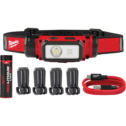 Lampe frontale pour casque de s&eacute;curit&eacute; USB REDLITHIUM, DEL, 600 lumens, 5 hres de fonctionnement, piles Rechargeable Quali-T-Solutions