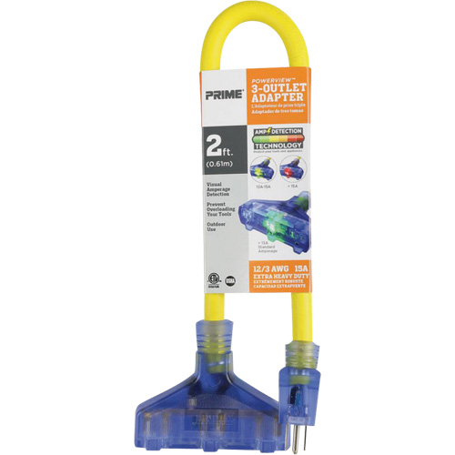Adaptateur avec d&eacute;tection visuelle de lamp&eacute;rage, Ext&eacute;rieur, AWG 12/3, 15 A, 3 prise(s), 2' Quali-T-Solutions