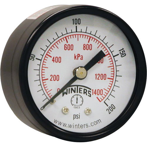 Economy Pressure Gauge, 2" , 0 - 200 psi, Back Mount, Analogue Quali-T-Solutions