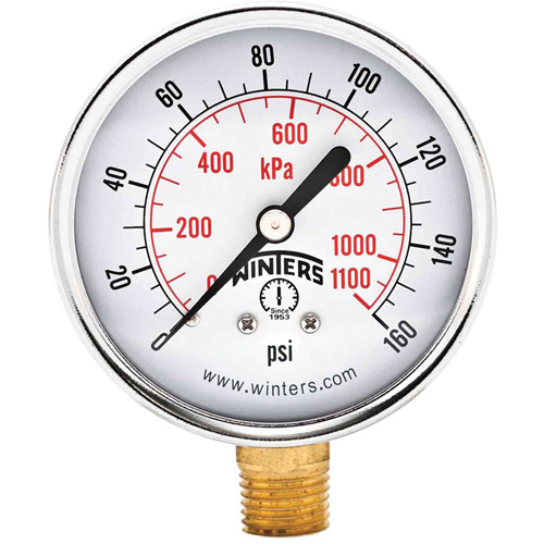 Economy Pressure Gauge, 2-1/2" , 0 - 160 psi, Bottom Mount, Analogue Quali-T-Solutions