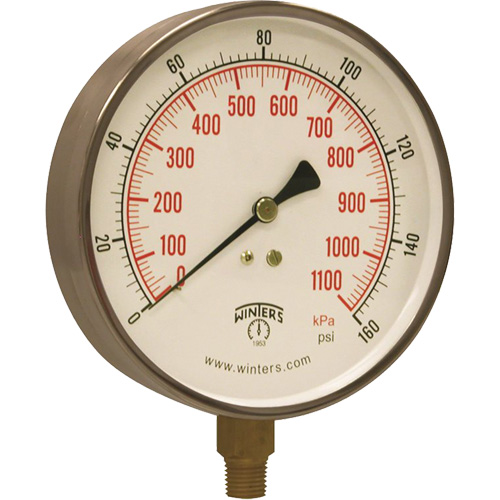 Manom&egrave;tre pour entrepreneur,  4-1/2", 0 - 160 psi, Fixation inf&eacute;rieure, Analogique Quali-T-Solutions