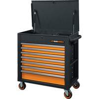 Chariot &agrave; outils s&eacute;rie GSX avec dessus inclin&eacute;, 7 tiroirs, 35" lo x 20" la x 39" h, Noir/Orange Quali-T-Solutions