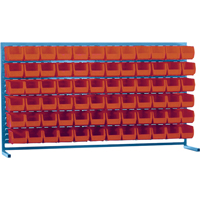 Louvered Rack with Bins, 72 Bins, 72" W x 15" D x 40" H Quali-T-Solutions