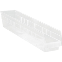 Shelf Bins, 4-1/8" W x 4" H x 23-5/8" D, Clear, 50 lbs. Capacity Quali-T-Solutions