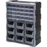 Drawer Cabinet, Plastic, 39 Drawers, 15" x 6-1/4" x 18-3/4", Black Quali-T-Solutions