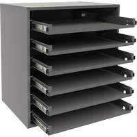 Small Bearing Slide Rack, Steel, 6 Slots, 15-9/16" W x 11-7/8" D x 16-3/8" H, Grey Quali-T-Solutions