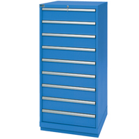 Drawer Cabinets, 9 Drawers, 28-1/4" W x 28-1/2" D x 59-1/2" H, Bright blue Quali-T-Solutions