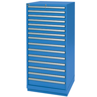 Drawer Cabinets, 15 Drawers, 28-1/4" W x 28-1/2" D x 59-1/2" H, Bright blue Quali-T-Solutions