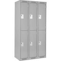 Clean Line Lockers, 2 -tier, Bank of 3, 36" x 18" x 72", Steel, Grey, Rivet (Assembled) Quali-T-Solutions