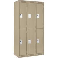 Clean Line Lockers, 2 -tier, Bank of 3, 36" x 18" x 72", Steel, Beige, Rivet (Assembled) Quali-T-Solutions