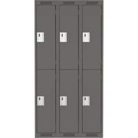 Clean Line Lockers, 2 -tier, Bank of 3, 36" x 18" x 72", Steel, Charcoal, Rivet (Assembled) Quali-T-Solutions