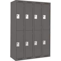 Clean Line Lockers, 2 -tier, Bank of 4, 48" x 18" x 72", Steel, Charcoal, Rivet (Assembled) Quali-T-Solutions