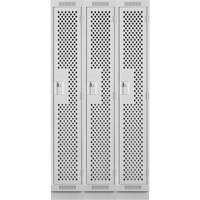 Clean Line Lockers, Bank of 3, 36" x 15" x 76", Steel, Grey, Rivet (Assembled), Perforated Quali-T-Solutions