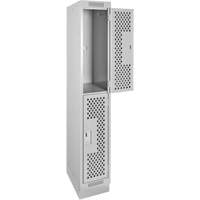 Clean Line Lockers, 2 -tier, 12" x 15" x 76", Steel, Grey, Rivet (Assembled), Perforated Quali-T-Solutions