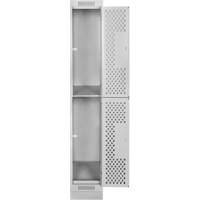 Clean Line Lockers, 2 -tier, 12" x 15" x 76", Steel, Grey, Rivet (Assembled), Perforated Quali-T-Solutions