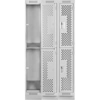Clean Line Lockers, 2 -tier, Bank of 3, 36" x 12" x 76", Steel, Grey, Rivet (Assembled), Perforated Quali-T-Solutions