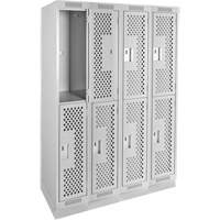 Casiers Clean Line, 2 niveaux, Bloc de 4, 48" x 15" x 76", Acier, Gris, Rivet (assembl&eacute;), Perfor&eacute; Quali-T-Solutions