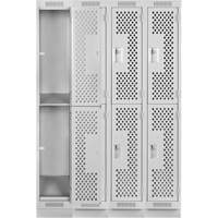 Casiers Clean Line, 2 niveaux, Bloc de 4, 48" x 15" x 76", Acier, Gris, Rivet (assembl&eacute;), Perfor&eacute; Quali-T-Solutions