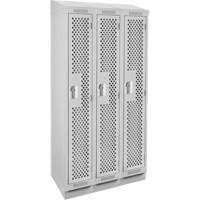 Clean Line Lockers, Bank of 3, 36" x 15" x 82", Steel, Grey, Rivet (Assembled), Perforated Quali-T-Solutions