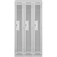 Clean Line Lockers, Bank of 3, 36" x 15" x 82", Steel, Grey, Rivet (Assembled), Perforated Quali-T-Solutions